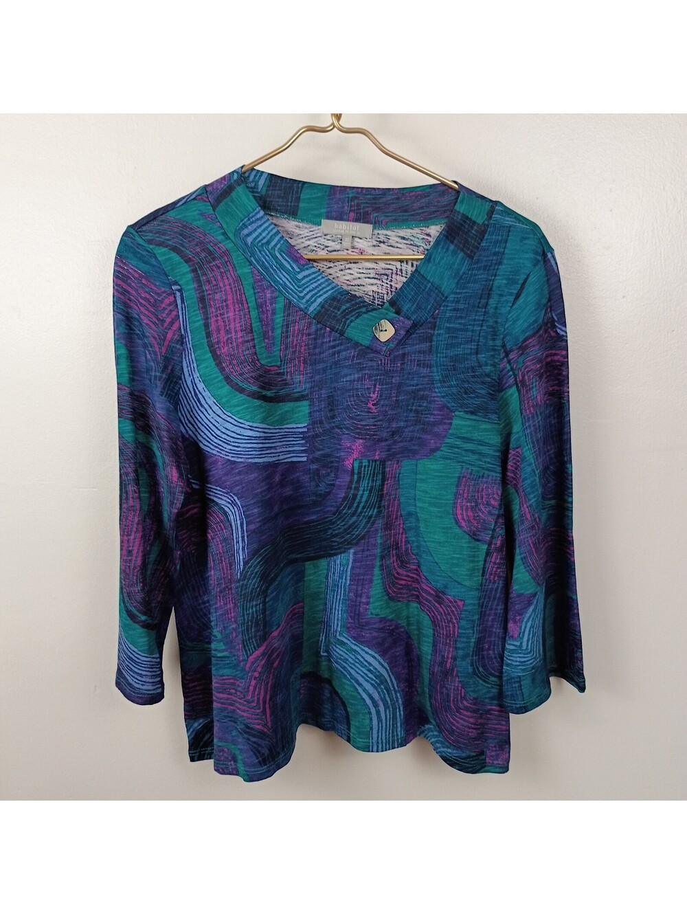 Habitat Clothes For Living Lagenlook Tunic Top Women's Abstract Blue Aqua